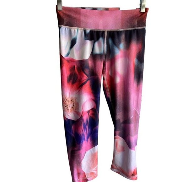 Live Love Dream Pink Womens Flowered Leggings Sz M No Sweat Water Wicking Tech - Picture 1 of 12